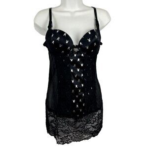 Playboy Intimates Lace & Metallic Babydoll Nightgown Womens Size L